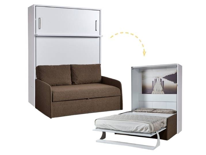 Multimo Schrankbett Multimo DOUBLE Wandbett / Schrankbett mit Sofa vertikal klappbar