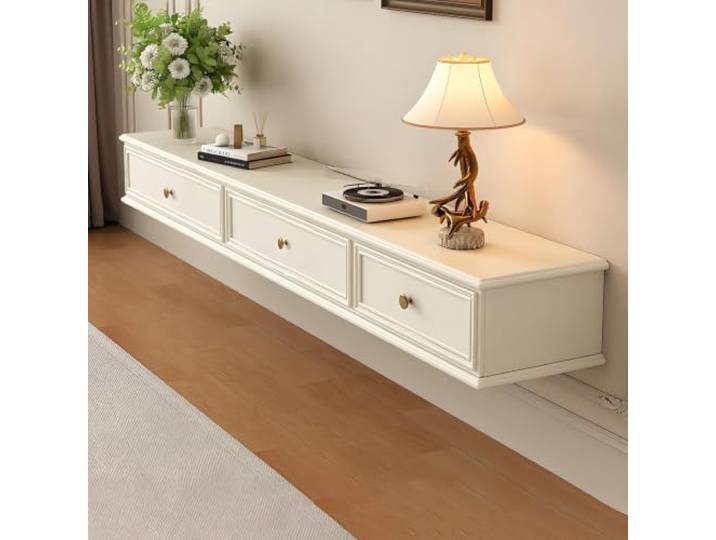 DMYKVJG TV Schrank Holz Hängend for 43-55 , Komplett Montiert Fernsehschrank Medienkonsolen Mit Stauraum, Platzsparend For Wohnzimmer, Schlafzimmer(White,78.7 /200cm)