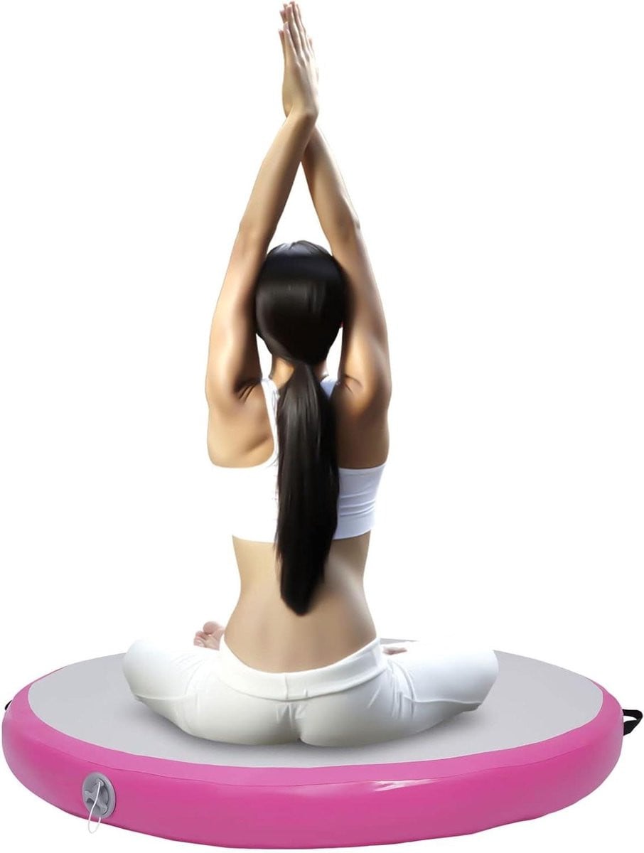 Opblaasbare Yogamat en Turnmat voor Thuis Sporten inclusief Luchtpomp - Roze Grijs - 100 x 100 cm