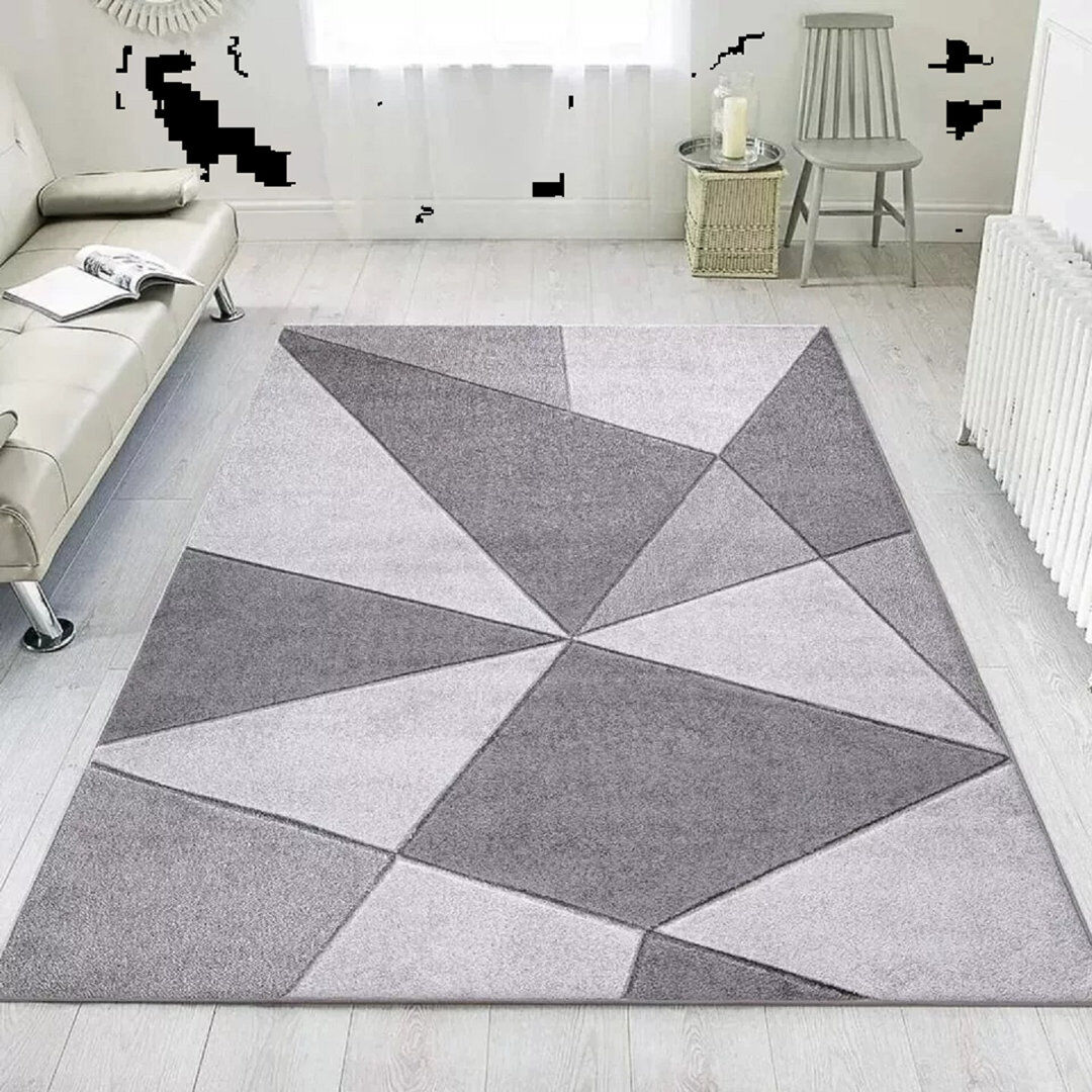 Metro Rectangle Geometric and Ikat Flokati Grey Rectangle 160 cm x 230 cm