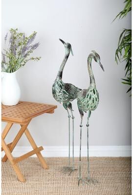 ARCILLA ELEMENTAL Green Metal Indoor Outdoor Crane Decorative Garden Sculpture (Set of 2)