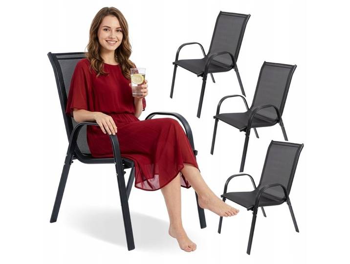 Lot de 4 chaises de jardin empilables en métal et textilène - terrasse/balcon - 120 kg (CA0152)