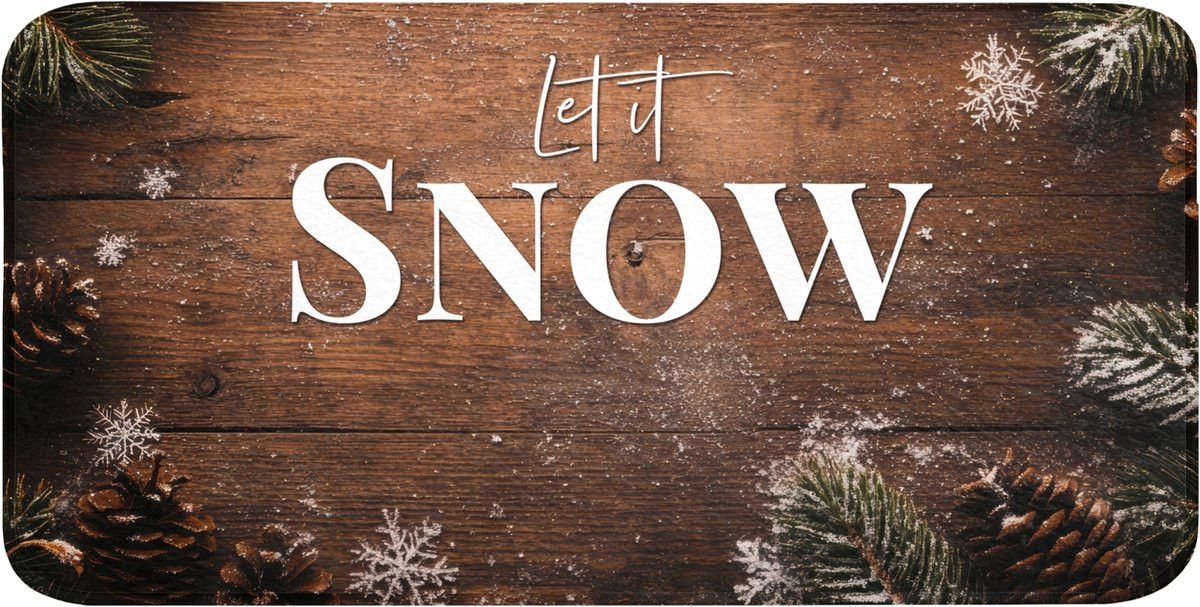 OnlyWow Badmat met Houtlook en Quote Let it snow - Sneeuw - 120 x 60 cm