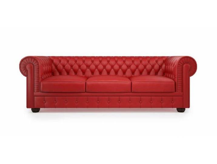 JVmoebel Chesterfield-Sofa Rote Couch mit Leder- und Textilpolsterung, elegantes Design, Packung, Made in Europa