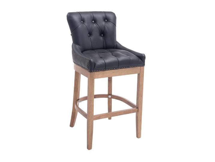TPFLiving Barhocker Wooden Luck Gestell Holz Antik-hell Echtleder - Schwarz