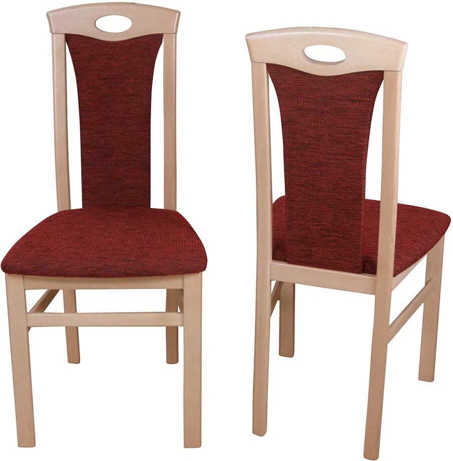 Pharao24.de Esszimmerstuhl Set in Rot Stoff Buche Massivholz (2er Set)