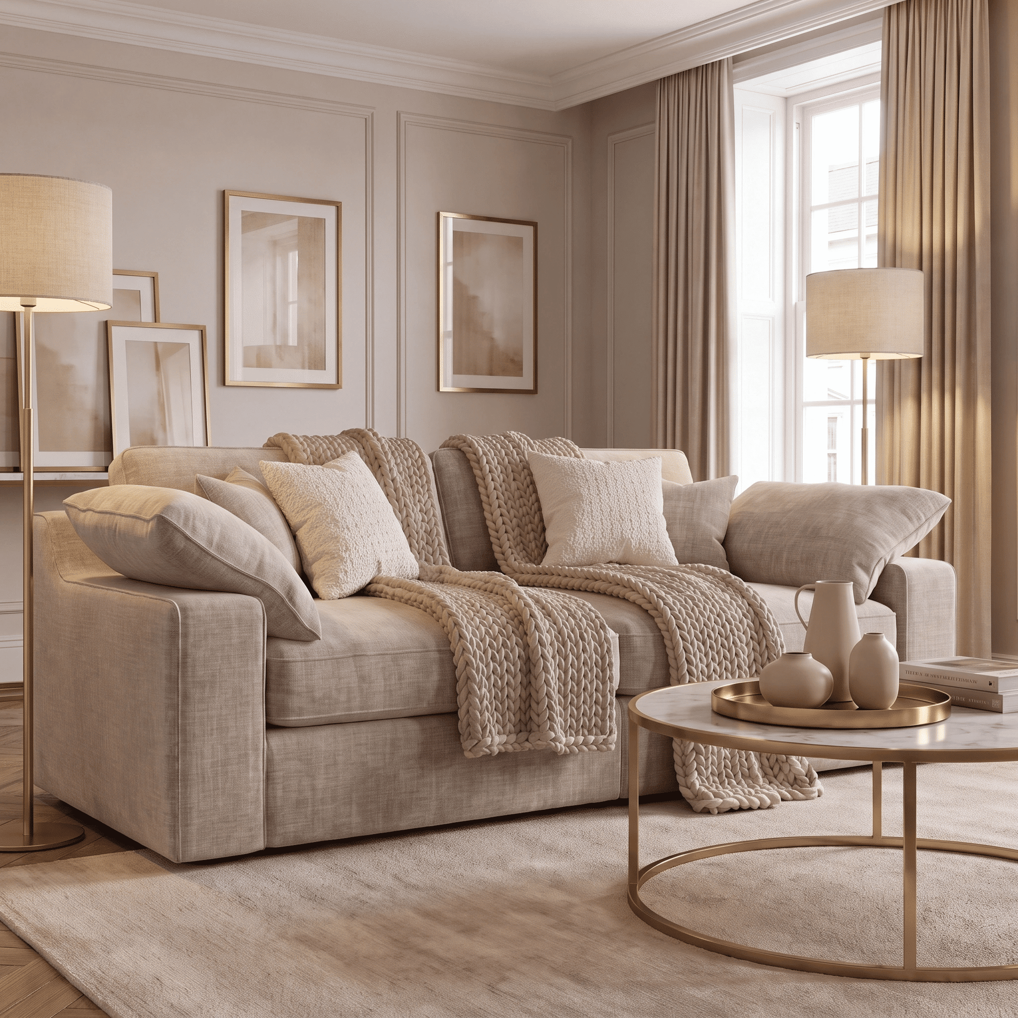 Victoria Oyster Chenille 4 Seater Sofa, Standard Back