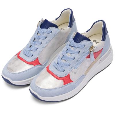 Keilsneaker ARA "GARDA", Damen, Gr. 7,5 (41,5), blau (hellblau kombiniert), Glattleder, Veloursleder, kontrastfarbene Details, Schuhe, Plateausneaker, Keilsneaker mit Wechselfußbett in H-Weite