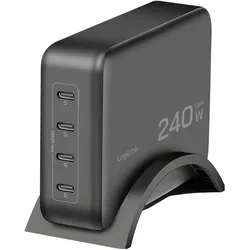 LogiLink PA0353 (240 W, 4 Ports), USB Ladegerät, Schwarz