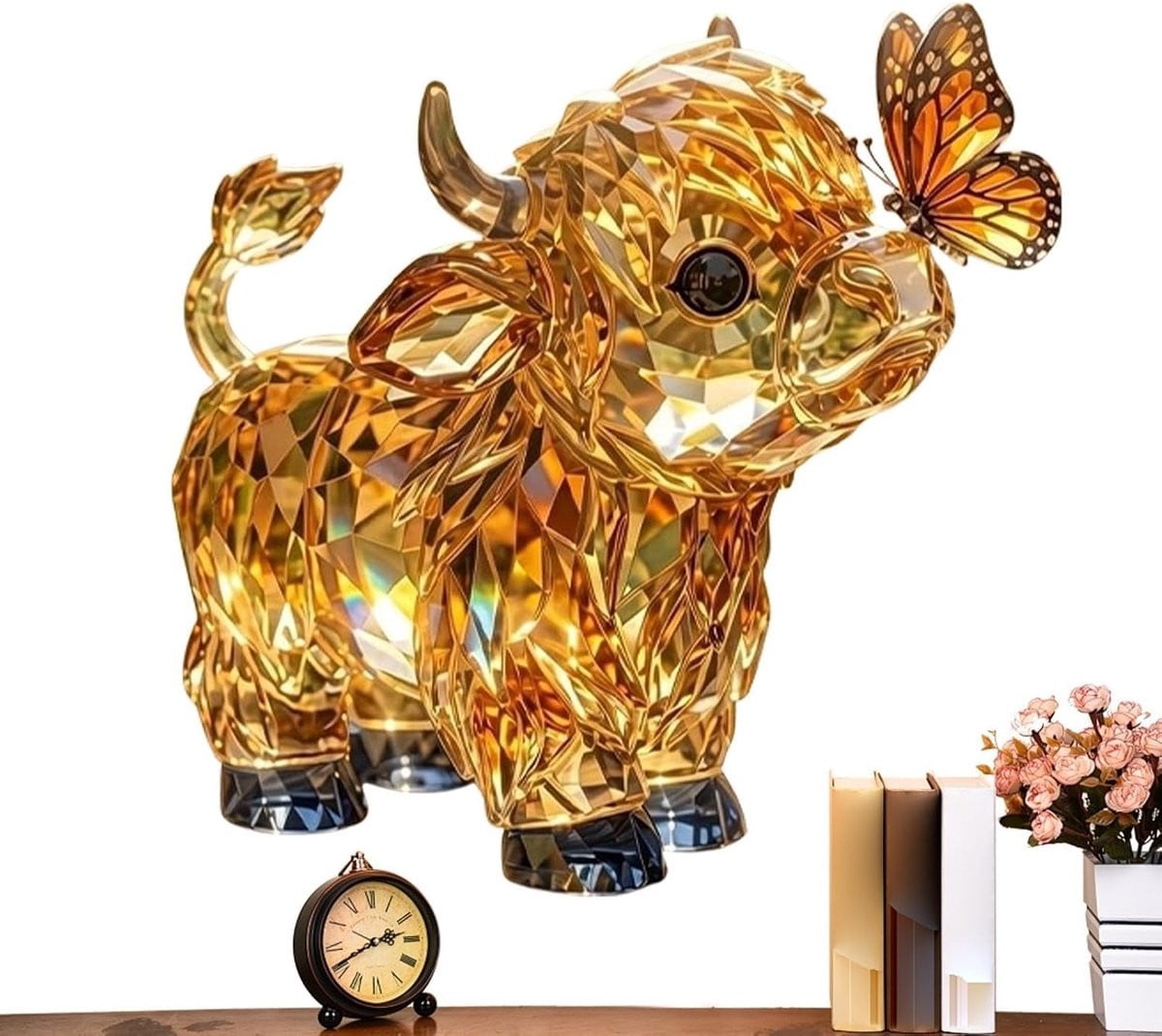 Kristallen Koe Beeldje - Levensgetrouw Dier Figuurtje voor Woonkamer Decoratie - Hoogte: 12 cm