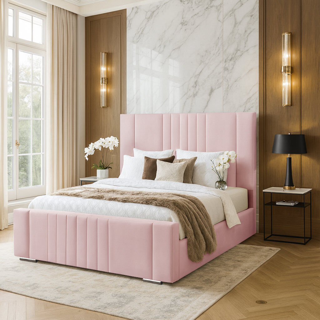 Latitude Run Agaro Upholstered Bed Pink Kingsize (5')