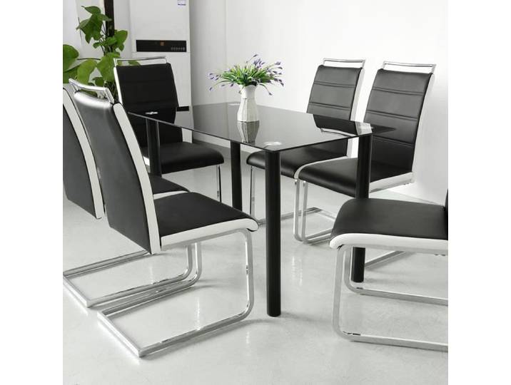 Chaise salle à manger DYLAN en imitation cuir - Lot de 6 chaises - Noir et blanc