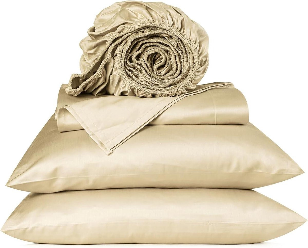Katoenen Lakenset Queen Size - Satijnweefsel 800 Draadtelling - Zand
