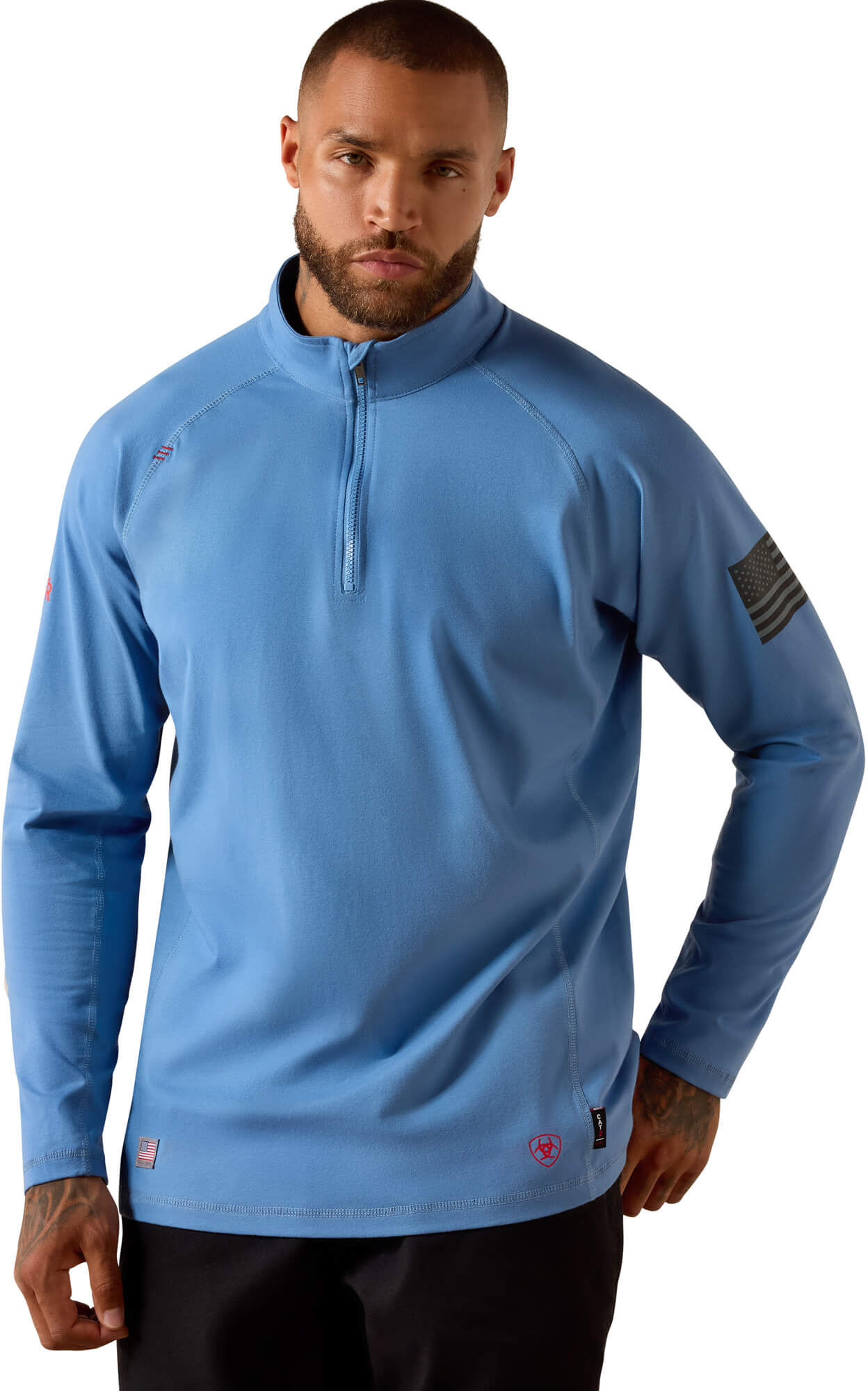 Men's Flame-Resistant Combat Stretch Patriot 1/4 Zip Work Shirt in Medium Blue, Size: XL by Ariat