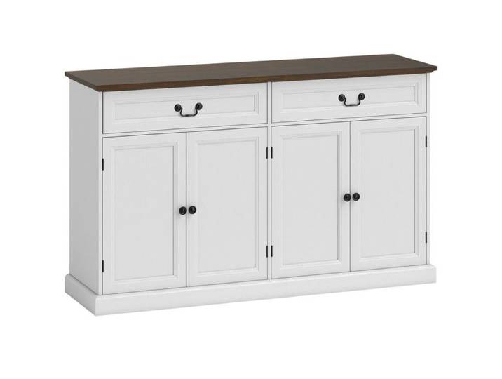Buffet classique FANDO blanc et aspect bois noyer
