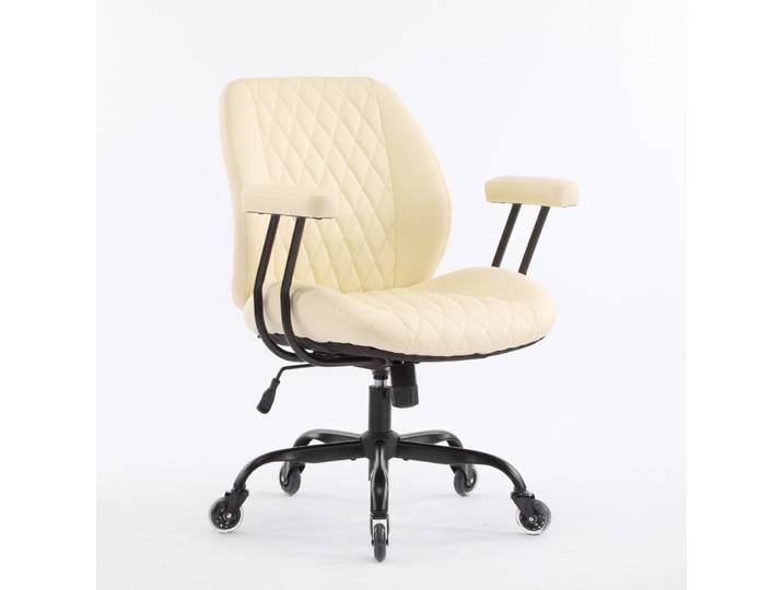Chaise de bureau ergonomique en cuir, réglable, blanc
