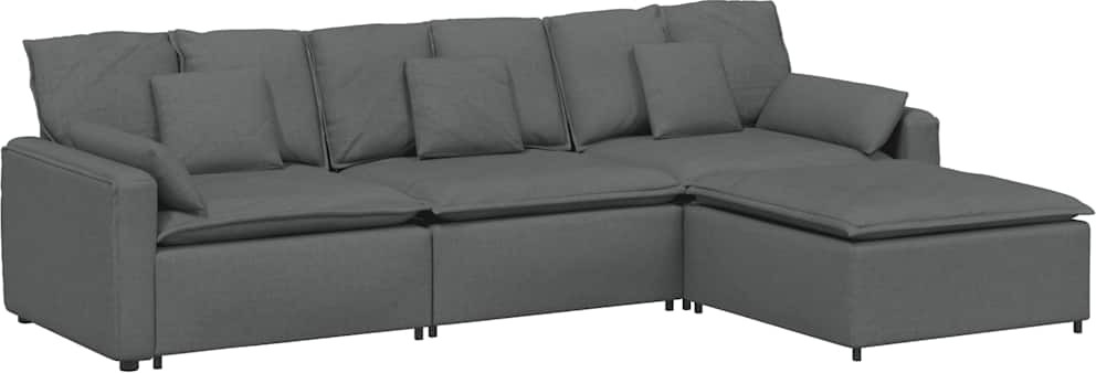 Modulares Sofa mit Fußhocker und Kissen Dunkelgrau