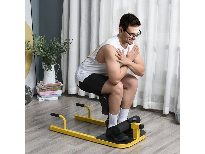 HOMCOM Machine à squats 3 en 1 appareil à abdominaux et dos équipement de fitness hauteur réglable 7 positions maison bureau gymnase acier jaune et noir