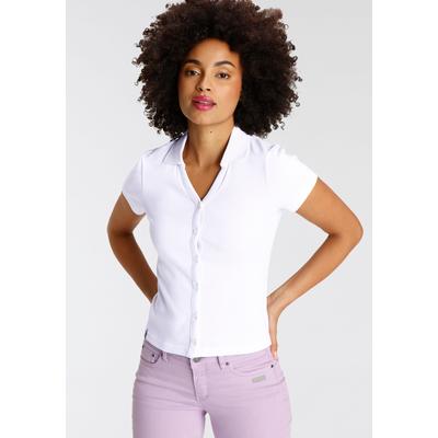 Poloshirt KANGAROOS, Damen, Gr. 32/34, weiß, Rippware, Obermaterial: 100% Baumwolle, unifarben, figurbetont kurz, V-Ausschnitt, Shirts, Kurzarm, figurbetonter Schnitt, aus Baumwolle