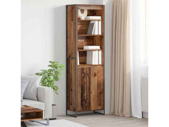 Eleganter hoher Schrank mit rechteckiger Form und Holzwerkstoff - Moderner hoher Schrank mit Holzwerkstoff und schlanker mit Stahlbeinen - Aufbewahrungsschrank industrielles