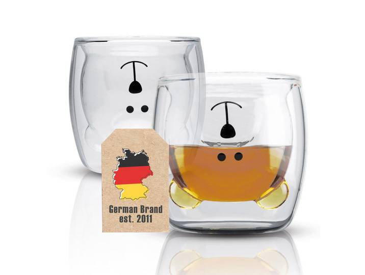 Intirilife Kaffeeglas Bären Design 230 ml (2er-Set), Transparent, Glas, 0.23 L, doppelwandig, Glas, Gläser-Sets