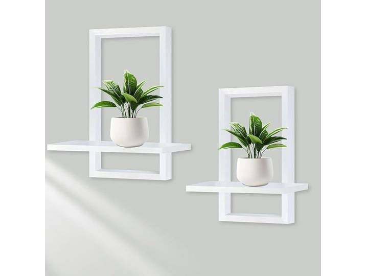 2 Pièces Étagères Flottantes en Bois Solide Bohème Moderne - Suspension Chic pour Plantes Photos Cadres Décoration Blanc