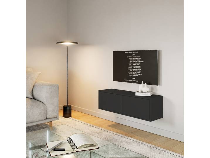 Meuble TV mural Framme Panneau de particules revêtu Noir/Noir 101cm