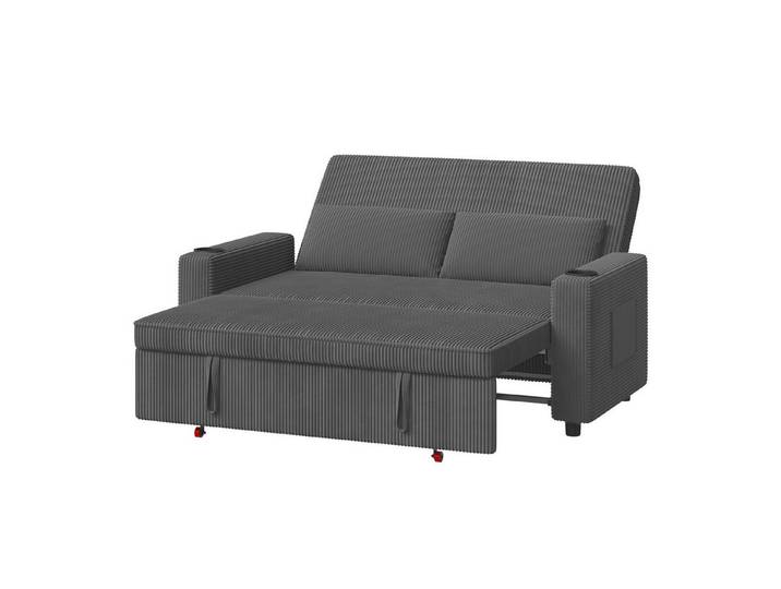 GUNJI Sofa Schlafsofa, kompaktes Klappsofa mit verstellbarer Rückenlehne, Doppelschlafsofa mit zwei Getränkehaltern,Matratze und Kissen