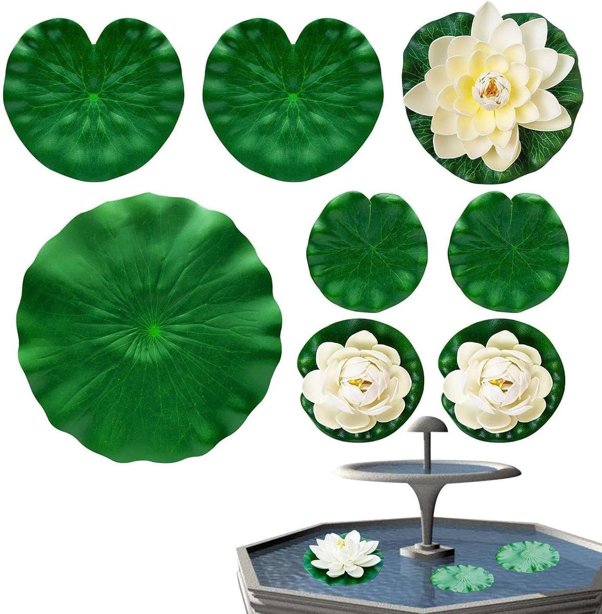 Set van 9 realistische drijvende kunstbloemen voor vijverdecoratie - Groen/Roze