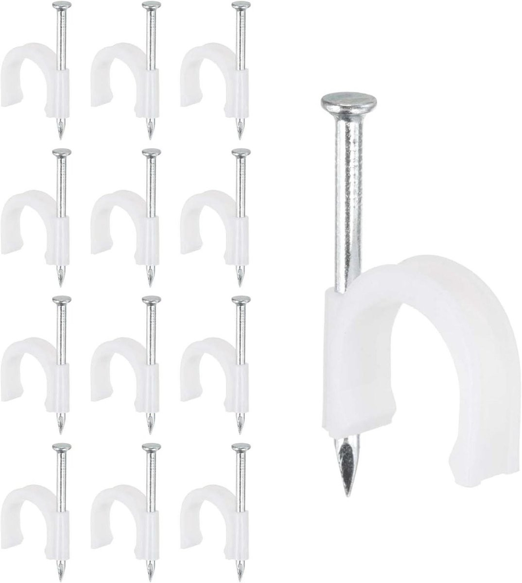 Set van 210 stuks Halve Klem J-Haak Buisklem met Spijker voor het bevestigen van leidingen, Wit, 20 mm