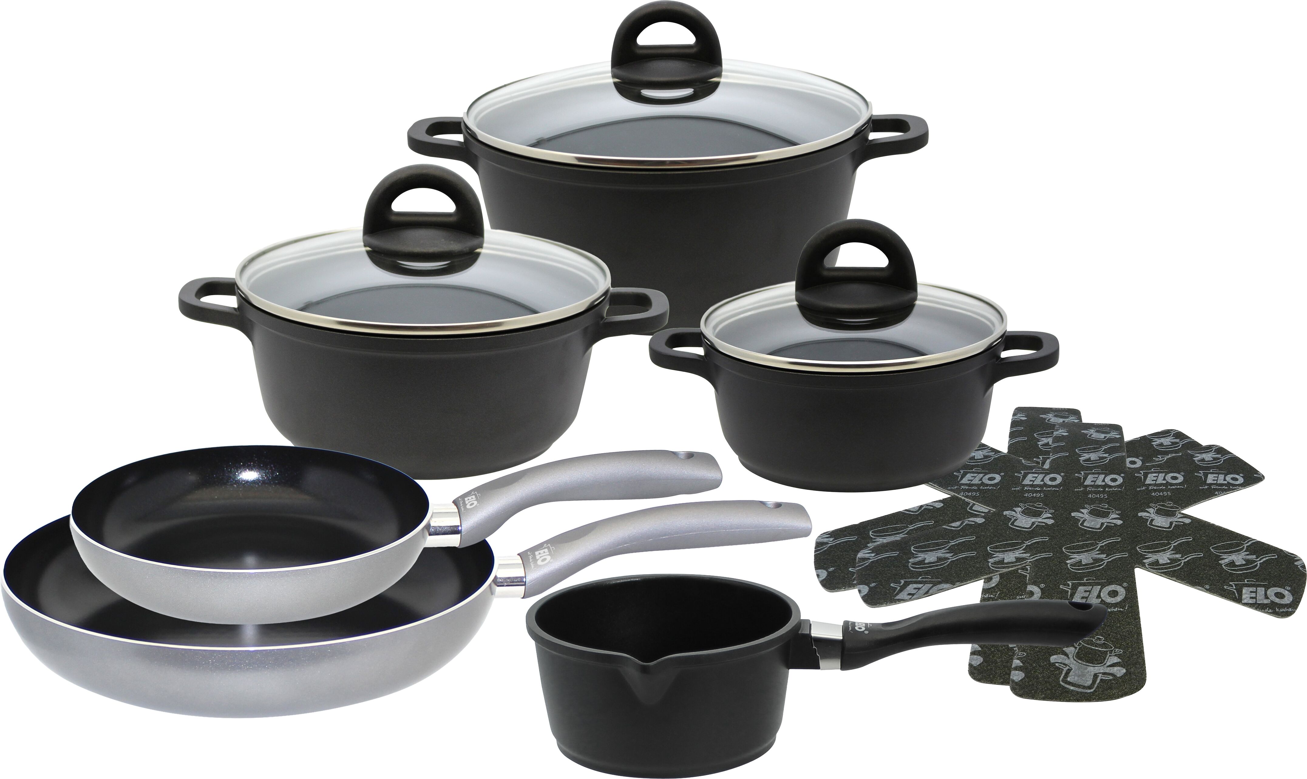 Topf-Set ELO "Black, Ducato", schwarz, Töpfe, Topf-Set, mit hochwertiger Antihaftversiegelung, Induktion schwarz Einheitsgröße