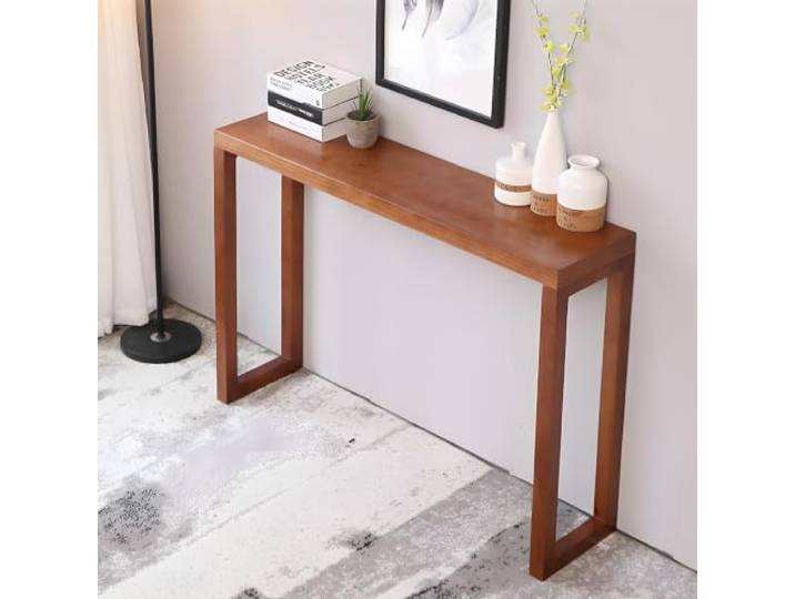 LJWFZBD Massiver Kiefernholz‑Konsolentisch, schmaler Flurtisch für Eingang Massivholz-Struktur, schmales Design, platzsparend, hohe Standfestigkeit, Wohnzimmer(Medium Walnut,63.0 (160cm))