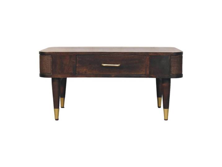 Artisan Furniture Tisch mit Samt-Mokka-Finish, 1 Schublade, dunkelbraun, Dunkelbraun, Holz, Echtholz,Mangoholz, Rechteckig, 85x41x55 cm, Wohnzimmer, Wohnzimmertische, Couchtische