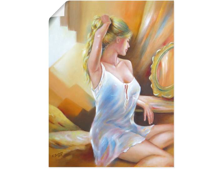 Poster ARTLAND Sexy Frau am Spiegel , orange (farbe bild(er): orange), B:30cm H:40cm, Bilder, Poster, ohne Rahmen