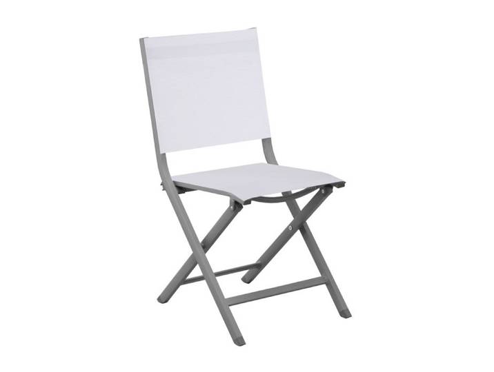 Chaise pliante - THEMA - Aluminium époxy gris - Toile TPEP chiné blanc