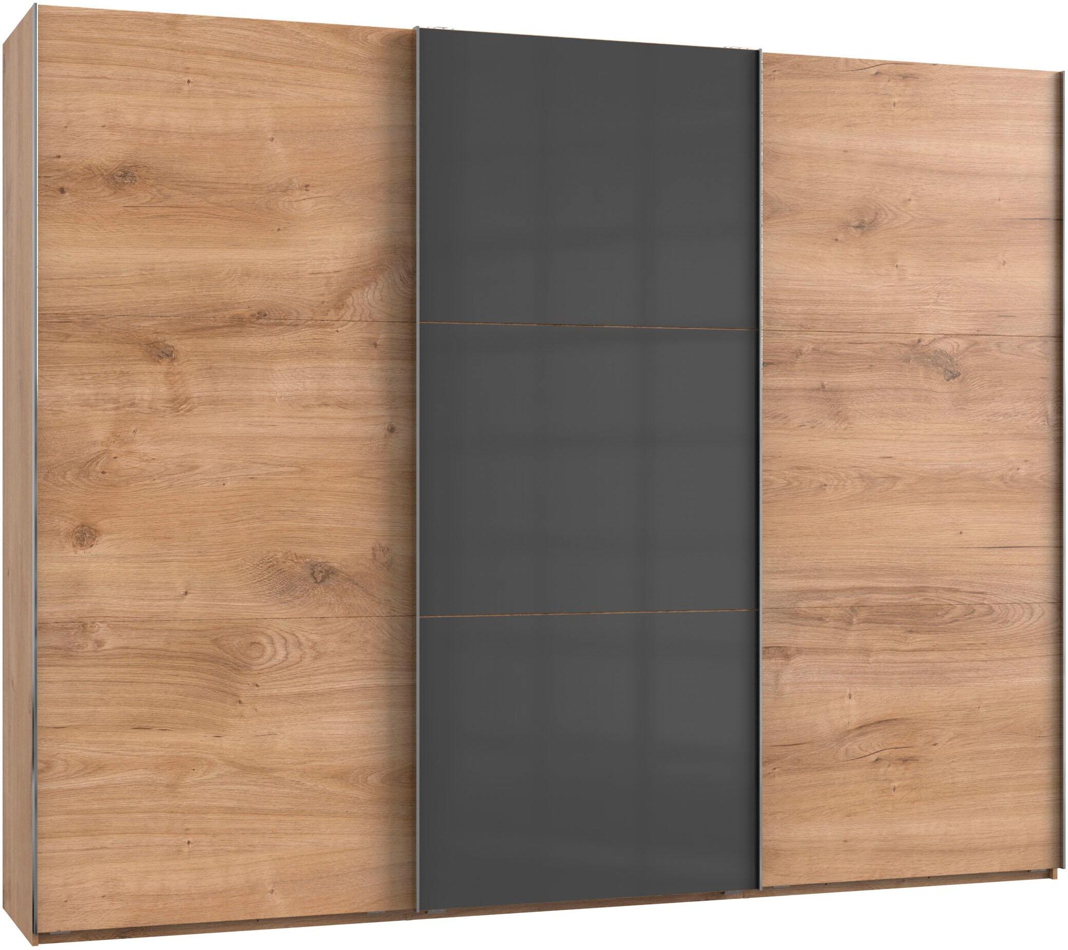 Schwebetürenschrank WIMEX "Level by fresh to go", grau (plankeneichefarben, grauglas), B:300cm H:236cm T:65cm, Schränke, Schwebetürenschrank, mit jeweils einer Glastür