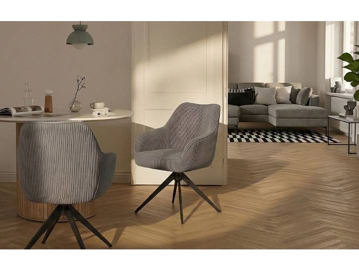 B&D home Polsterstuhl ARVIT, Esszimmer Stuhl, Drehstuhl, Armlehnstuhl mit Drehfunktion (1 St), mit Armlehnen, Taschenfederkern-Sitz, Metallgestell 360° drehbar