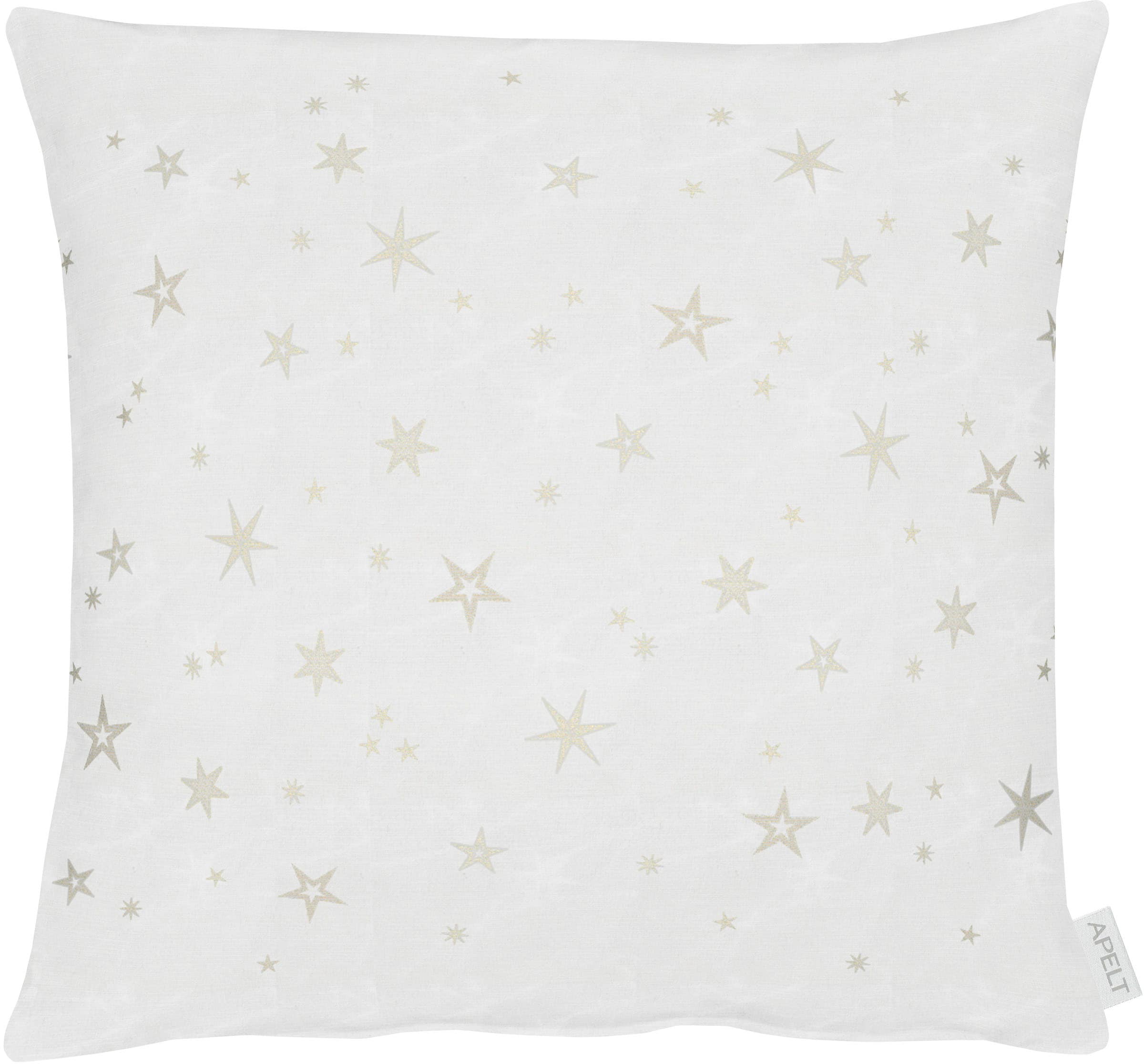 Dekokissen APELT "9600" Gr. 1, gold (goldfarben, weiß, sterne), B:40cm L:40cm, Polyester, Viskose, Dekokissen_Sitzkissen_Kissenhüllen, Dekokissen, Kissenhülle ohne Füllung, 1 Stück goldfarben, weiß, sterne B/L: 40cm x 40cm, 1 Stk.