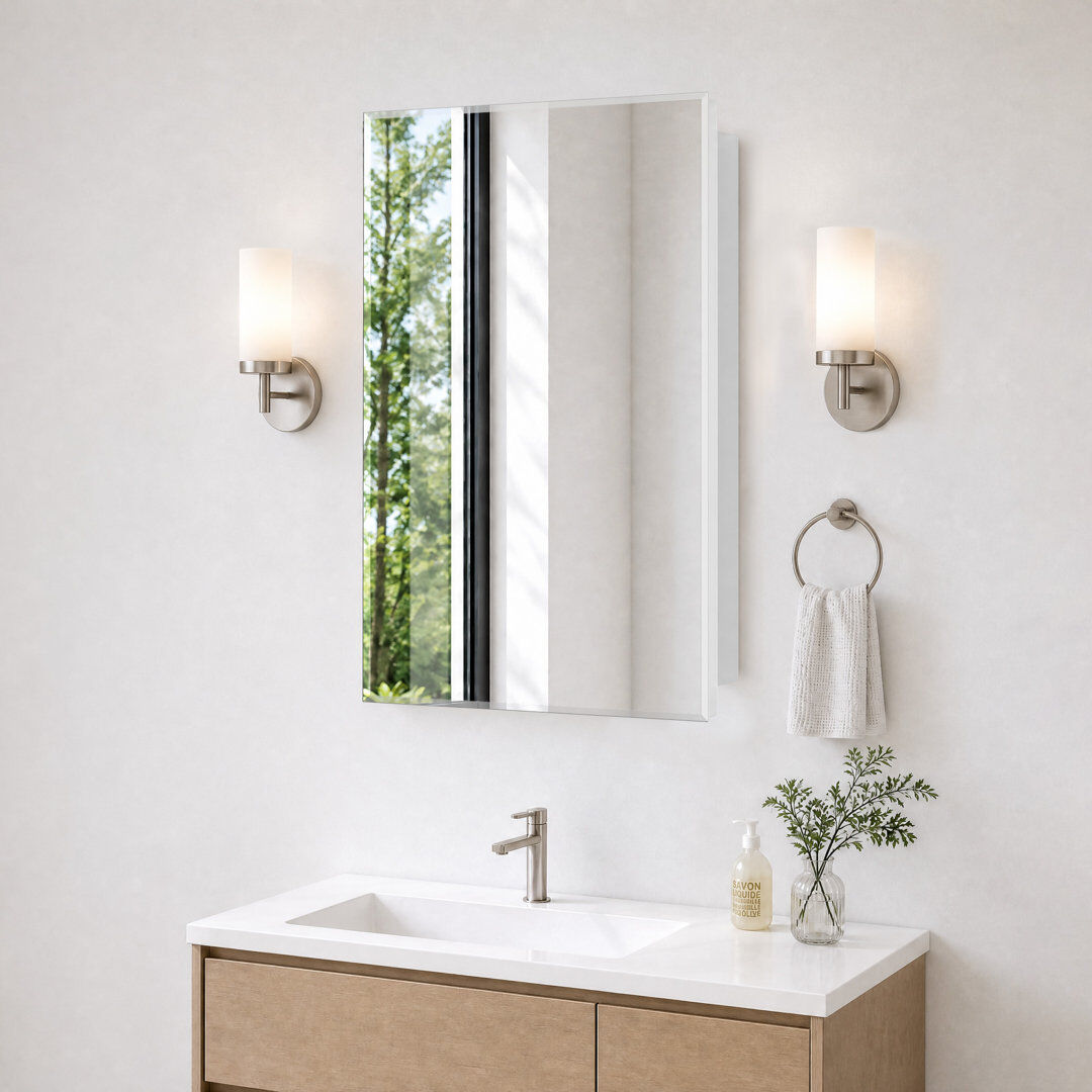 Latitude Run Recess or Surface Mount Bathroom Medicine Cabinet With Adjustable Shelves, No Assembly Stainless Steel 50.8cm H x 44.6cm W
