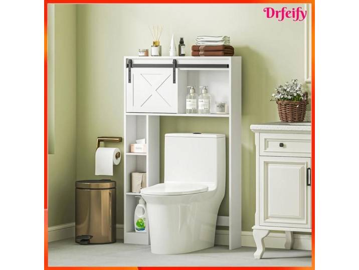 Meuble de rangement au-dessus des toilettes - AKOZON - 10801 - Porte coulissante - 6 compartiments - Étagère réglable
