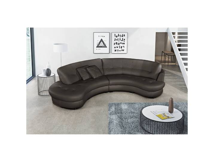 Ecksofa Komula Braun/Dunkelbraun Echtleder Mabel 300 x 80 x 113cm Ottomane davorstehend links Glamour