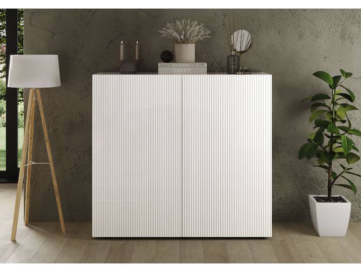 Highboard HOME AFFAIRE Rio, Höhe 111 cm, Breite 120 cm, Stauraumschrank, Kommode, 2 Türen , weiss (weiß hochglanz lack, front mit geriffelter struktur), B:121cm H:111cm T:42cm, Sideboards, Highboard, geriffelte MDF-Fronten, modern u. elegant, viel Stauraum