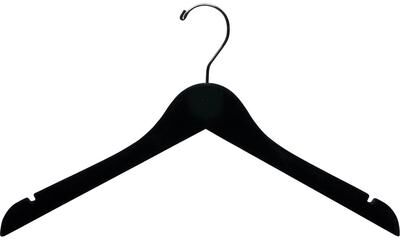 The Great American Hanger Company Black Velvet Wood Top Hanger, Space Saving 17 Inch Flat Hangers with Non-Slip Velvet Flocking, Chrome Swivel Hook & Notches