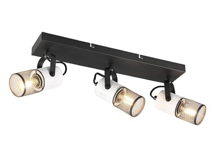 Trio Leuchten Spotbalken Tosh 804300334, Metall Schwarz matt, Holz Weiß, exkl. 3x E27