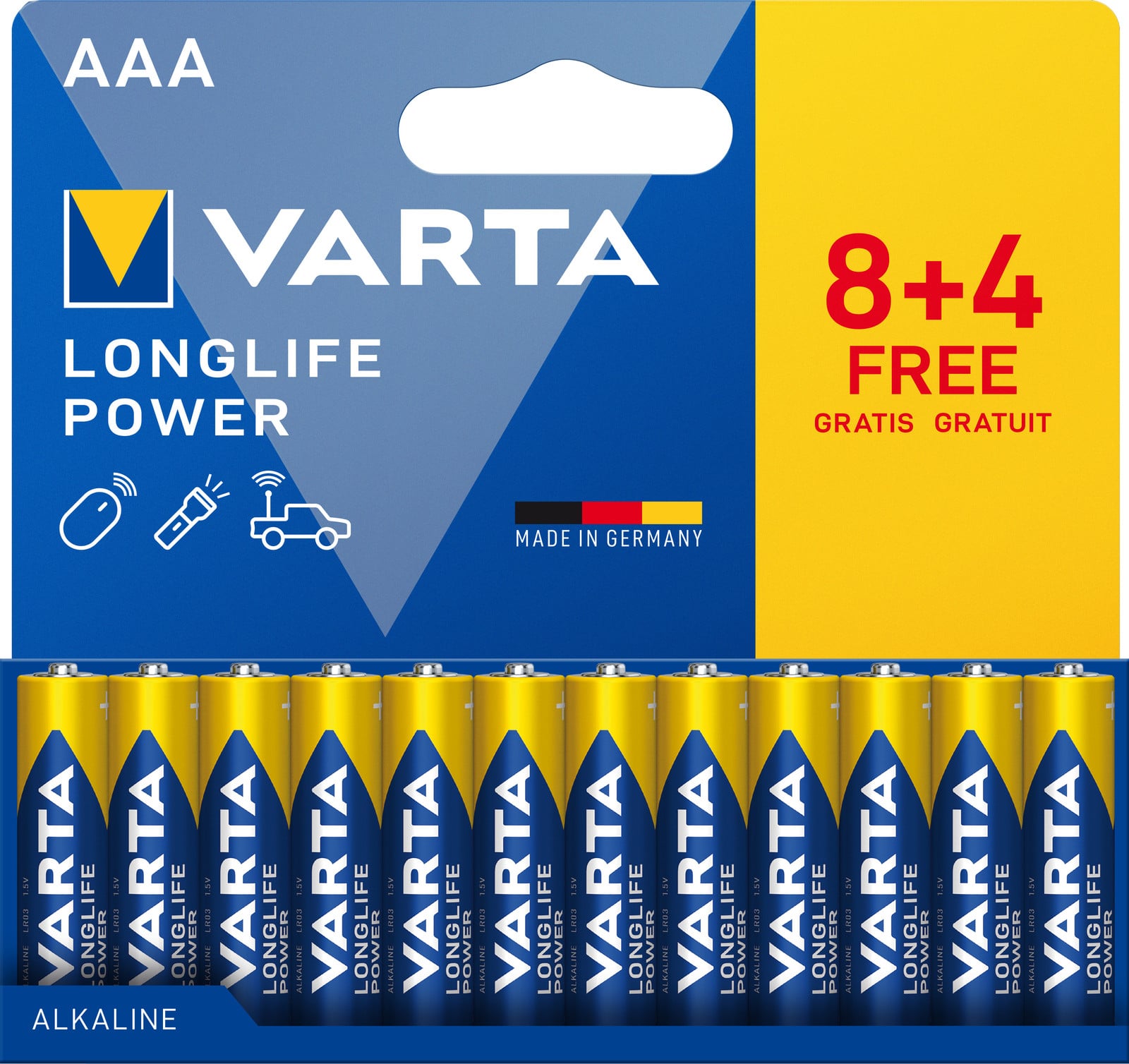 Varta Alkaline batterij LONGLIFE POWER Micro AAA, 12 stuks