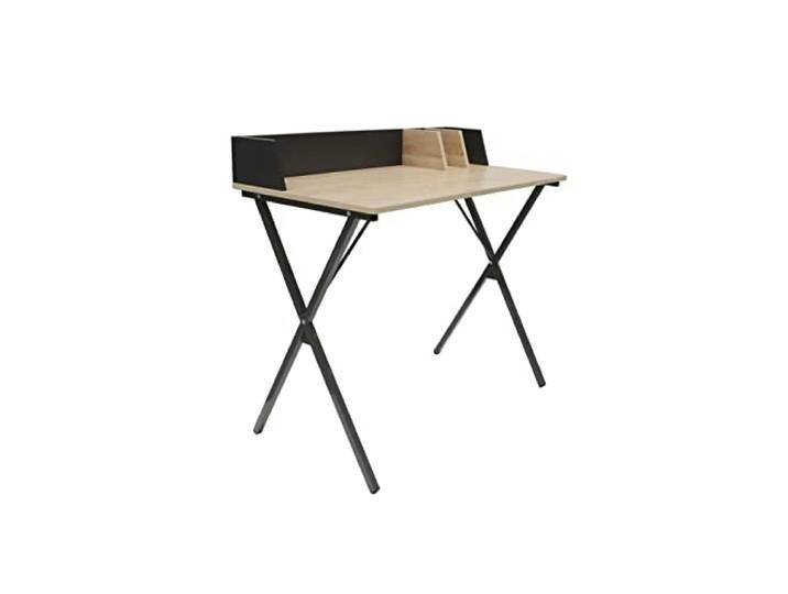 HOME DECO FACTORY Bureau Brice Industriel Rangement Optimisé Noir Bois et métal\, bureau Brice\, style industriel\, rangement optimisé\, télétravail\, design moderne\, 90x50 cm\, noir