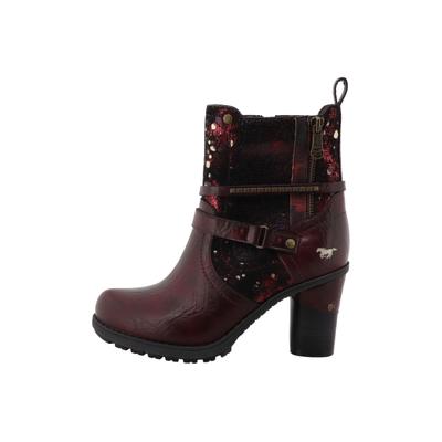 Stiefelette MUSTANG SHOES "Stiefel", Damen, Gr. 36, wärmend, rot (bordeaux multi), Lederimitat, Textil, Schuhe Stiefelette, Blockabsatz, Boots mit Zierreißverschluss und Nieten