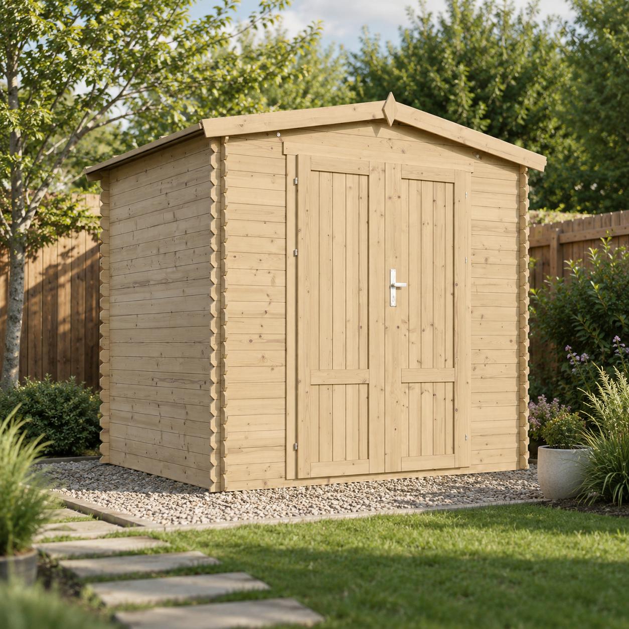 TIMBELA M369F1 Gartenhaus Holz 4.33 m² Geräteschuppen Mit 19 mm Wandstärke, Gerätehaus Und Fahrradschuppen Für Gartenwerkzeug, Ohne Boden, Massivholz-Paneeltüren