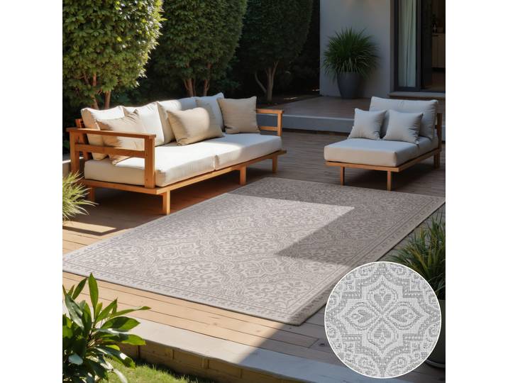 Outdoorteppich HANSE HOME Rosel Wendeteppich , grau (weiß, grau), B:160cm H:5mm L:230cm, Polypropylen, Teppiche, Outdoorteppich, In und Outdoor, Flachgewebe, wetterfest, pflegeleicht, robust