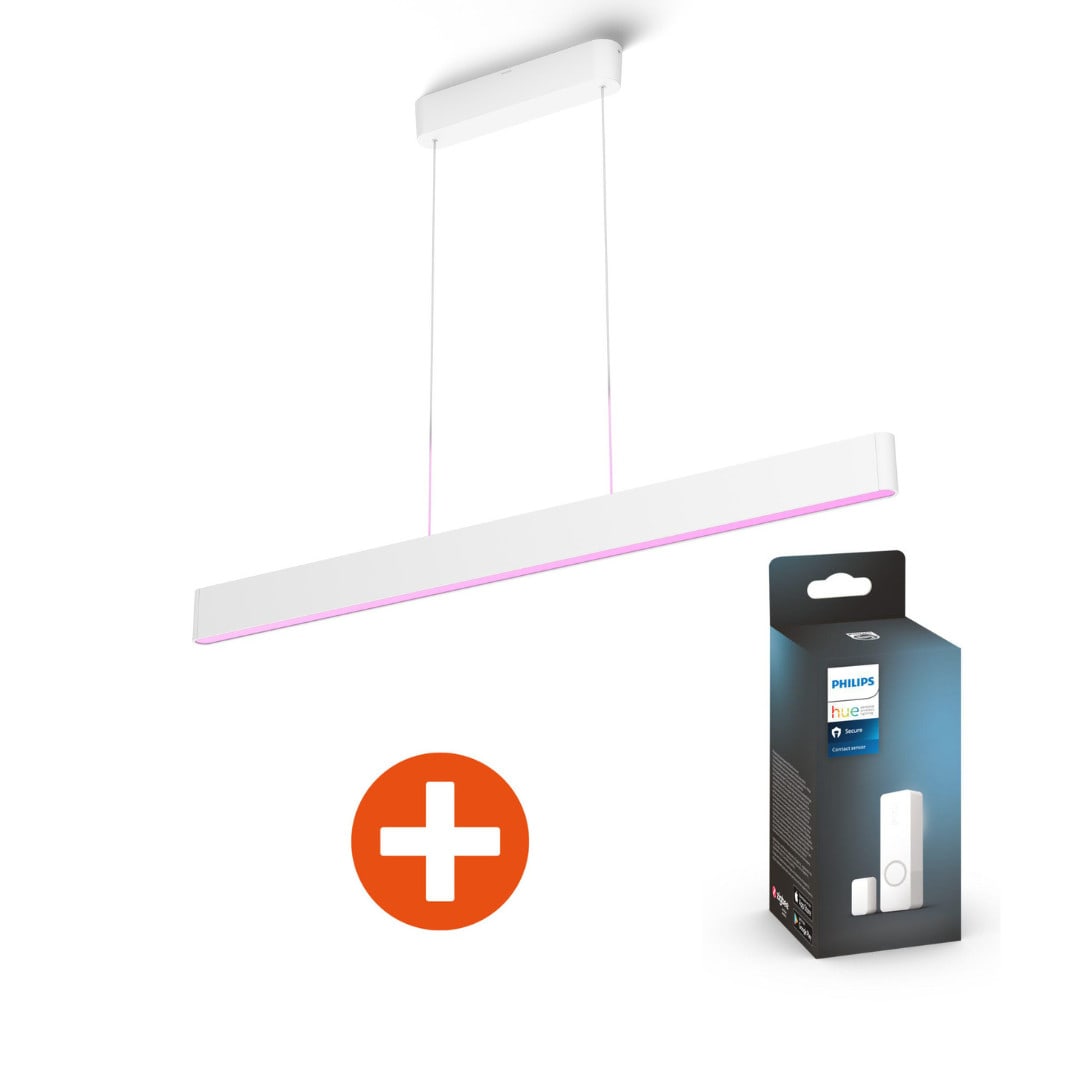 Philips Hue White & Color Amb. Ensis Pendelleuchte wh, inkl. Philips Hue Secure Kontaktsensor KY01-1EW+5C65-002